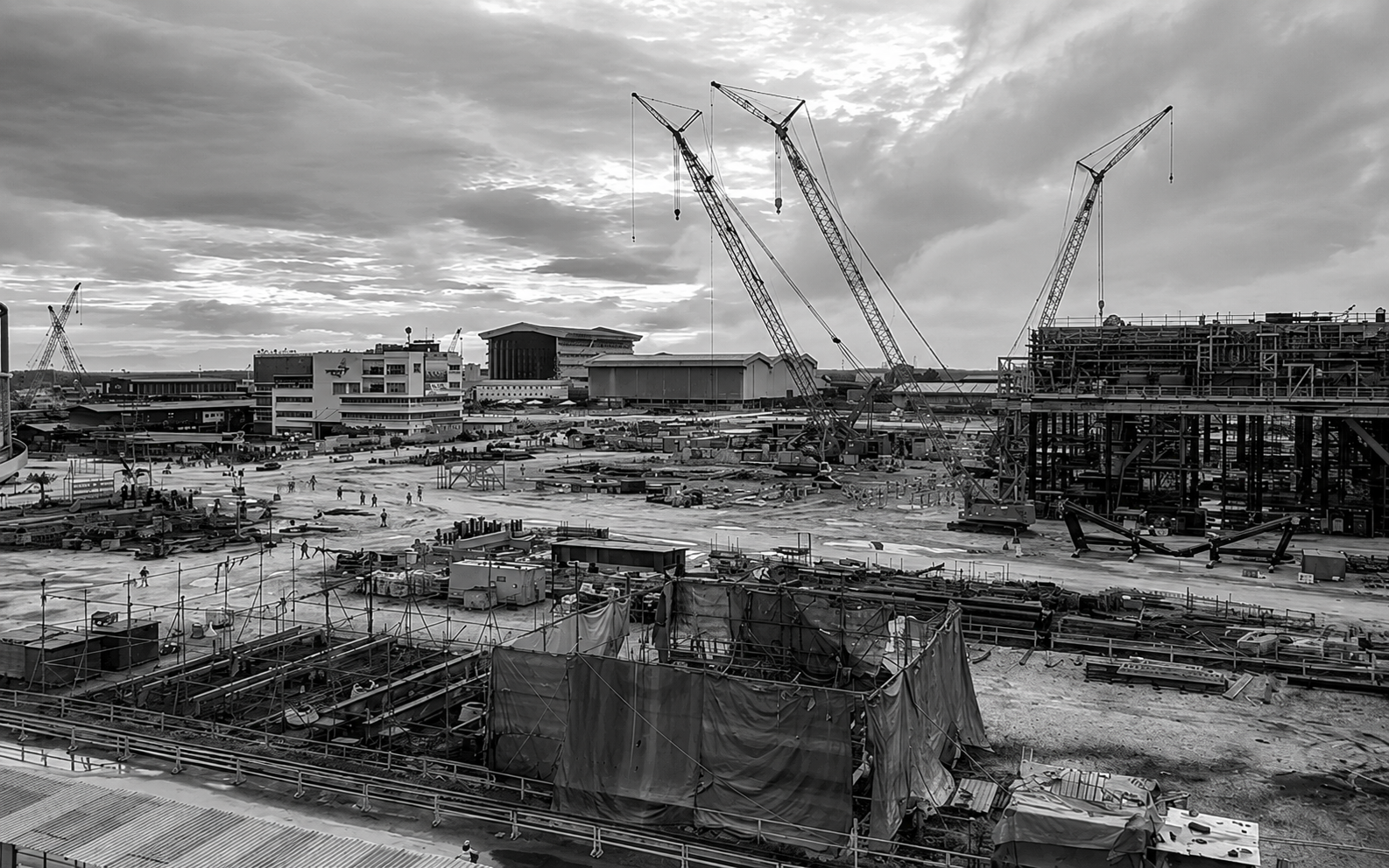 Construction site in black and white